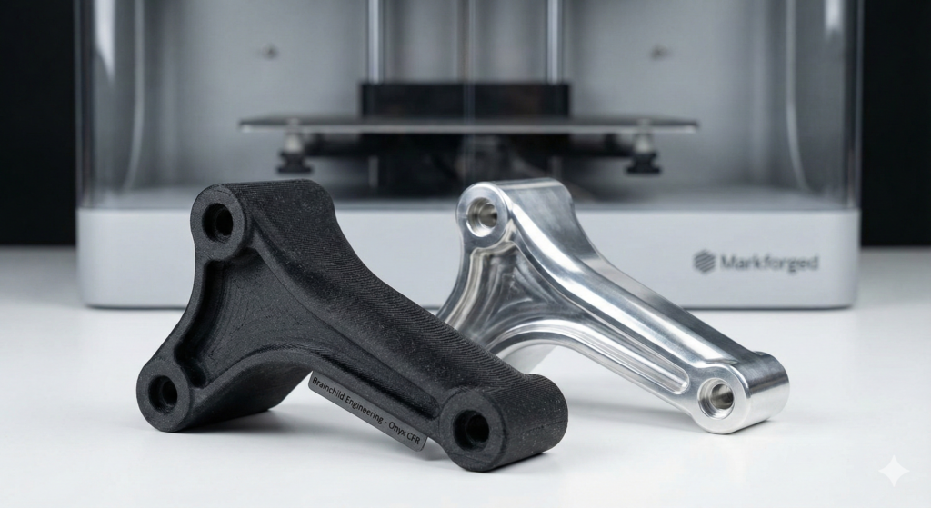 Carbon Fibre 3D Printing comparison: Markforged Onyx vs Aluminium part