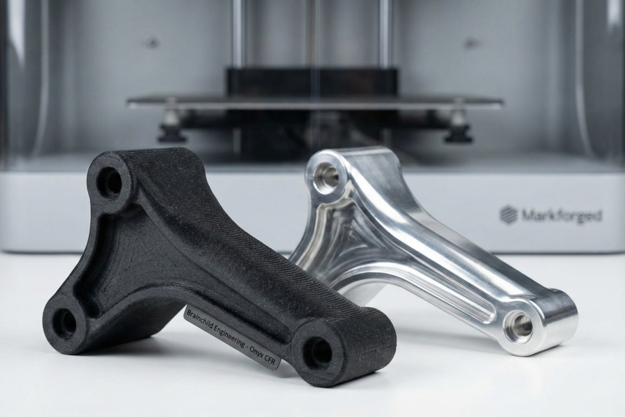 Carbon Fibre 3D Printing comparison: Markforged Onyx vs Aluminium part
